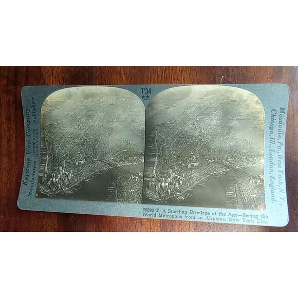 Antique Aerial Image of NYC Circa Early-1920s | Steroeview Card - Picture 1 of 2